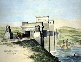 Britannia-Brücke, Anglesey-Eingang, graviert vom Künstler, veröffentlicht 1849