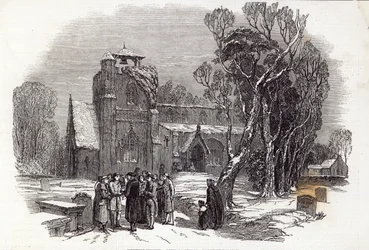 Weihnachtsmorgen: Kirchgang, graviert von W.J. Linton, aus 
