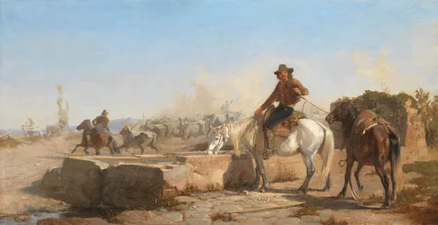 Ein Buttero tränkt sein Pferd in der römischen Campagna, 1853