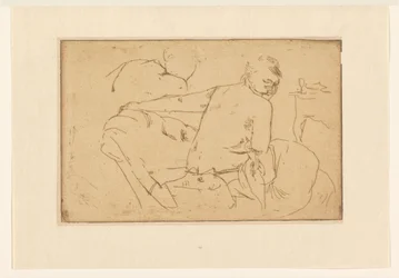 Sitzende halbnackte Frau