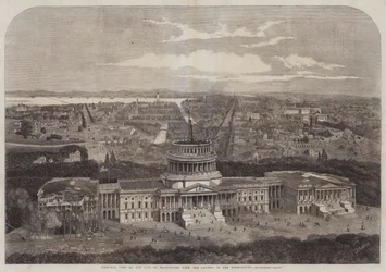 Vogelperspektive der Stadt Washington mit dem Kapitol im Vordergrund