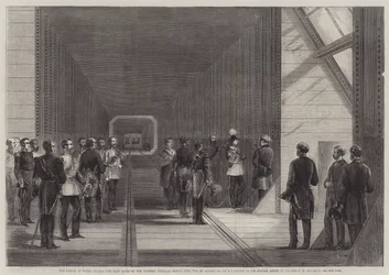 Der Prinz von Wales schließt den letzten Nieten der Victoria Tubular Bridge über den St. Lawrence