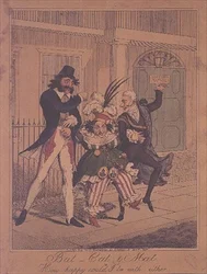 Fledermaus, Katze und Matte, oder Wie glücklich könnte ich mit beiden sein - satirische Gravur, veröffentlicht von G. Humphrey