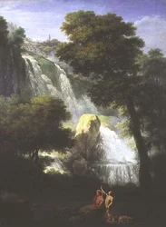 Ansicht der Wasserfälle von Terni mit klassischen Figuren im Vordergrund