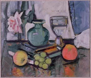 Stillleben, Rose und Obst