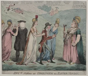Mutter Windsor mit vier ihrer Kurtisanen, befiehlt ihren Mädchen, den Bischof von Durham und den Herzog von Queensbury zu verhaften, 1798