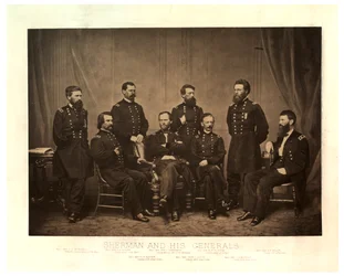 Sherman und seine Generäle [Blair aus einem anderen Negativ vor dem Druck hinzugefügt], 1865
