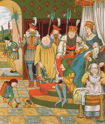 Rumpelstilzchen kommt, um das erstgeborene Kind der Prinzessin als Belohnung zu fordern, 1882