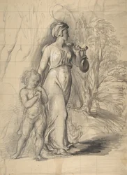 Hagar und Ismael in der Wüste (recto), Zwei Porträtstudien der Frau des Künstlers