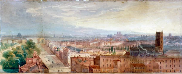 Luftaufnahme von Knightsbridge, London, ca. 1845
