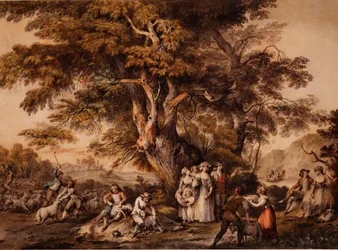 Sommer: Schafschur, ca. 1780