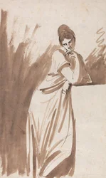 Dame, die sich auf eine Säule lehnt (möglicherweise eine Skizze für "Miss Woodley")