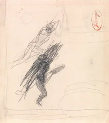 Möglicherweise eine liegende Figur und eine tanzende Figur