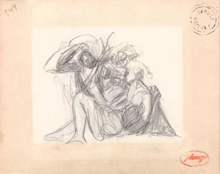 Unidentifiziertes Thema: Liegende Frau und andere Figuren