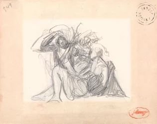 Unidentifiziertes Thema: Liegende Frau und andere Figuren
