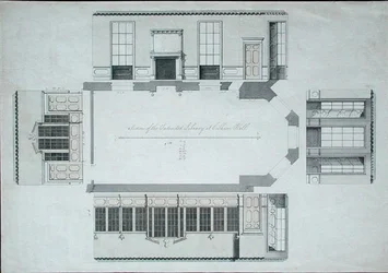 Schnitt der geplanten Bibliothek in Cobham Hall, Kent