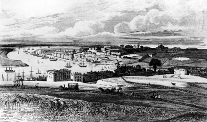 Chatham Dockyard von Port Pitt, graviert von R. Roffe, veröffentlicht in Irelands 