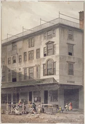 Ansicht des Billingsgate-Marktes mit Menschen, Fischen und Körben, City of London, 1811