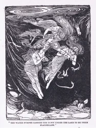 Die Wassernymphen trugen ihn zum See hinunter zu ihrem Spielgefährten, aus Die Helden, veröffentlicht von George Allen und Unwin 1929