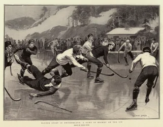 Wintersport in der Schweiz, ein Hockeyspiel auf dem Eis