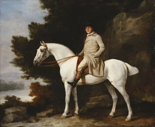 Ein Gentleman auf einem grauen Pferd in einer felsigen bewaldeten Landschaft, 1781