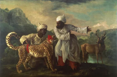 Gepard und Hirsch mit zwei Indianern, ca. 1765