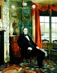Porträt von Henry Thomas Lambert, sitzend in seinem Arbeitszimmer mit Blick auf die Themse