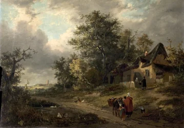 Landschaft mit Hütten und Kesselflicker, 1828