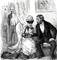 Eine Karikatur, die die Beliebtheit der Handlesekunst unter den Reichen kommentiert. Illustriert von George du Maurier (1834-1896), ein franco-britischer Karikaturist und Autor