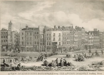 Eine Ansicht der High Street, Southwark, London, die alte Straße