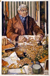 Le père Grandet zählt sein Geld - Illustration in „Eugenie Grandet“ von Honore de Balzac, coll. Ideal Library