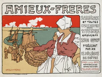 Werbung für Sardinen und Konserven Amieux-Frères, von Georges Fay