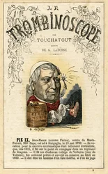 Papst Pius IX (geboren Giovanni Maria Mastai Ferretti) - Illustration aus "Le Trombinoscope", einem satirischen politischen Periodikum von Leon-Charles Bienvenu, bekannt als Touchatout