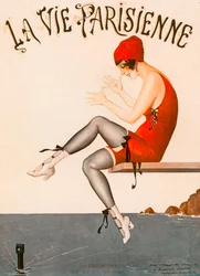 Schwimmer auf dem Sprungbrett, Illustration aus "La Vie Parisienne"
