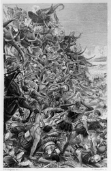 Illustration von Georges Antoine Rochegrosse (1859-1938) für den Roman „Salammbo“ von Gustave Flaubert, der den Söldnerkrieg zur Zeit des ersten Punischen Krieges (246-241 v. Chr.) zwischen Römern und Karthagern als Rahmen nimmt