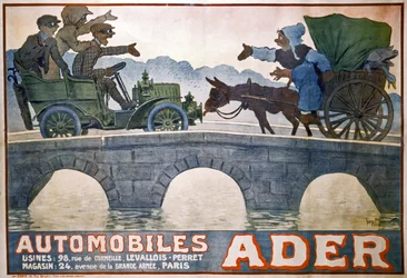 Konflikt zwischen Kutsche und Auto, ca. 1910