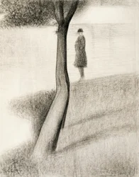 Mann neben einem Baum stehend; Studie auf La Grande Jatte