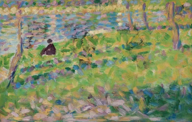 Landschaft, sitzender Mann