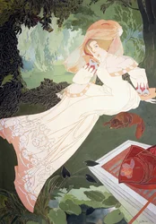 Eine elegante Dame mit einem Hund