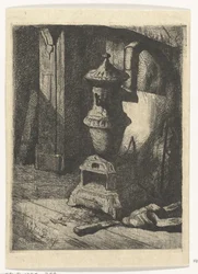 Studie eines Interieurs mit Ofen