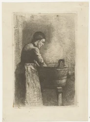 Frau bei einer Waschwanne