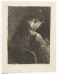 Sitzendes Mädchen, von hinten gesehen