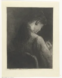 Sitzendes Mädchen, von hinten gesehen