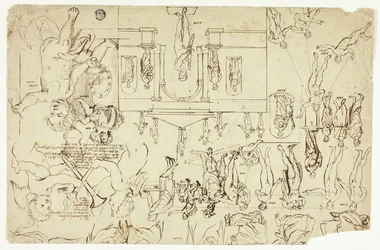Kopien nach Illustrationen von Statuen und Gemälden; Maße für ein männliches Skelett