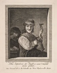 Bauer mit Kanne und Glas