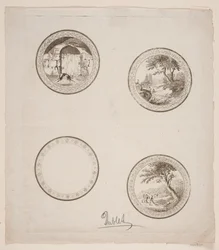 Vier Vignetten zu La Fontaines Fabeln