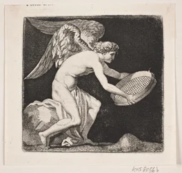 Geflügeltes Genie mit einem Sieb