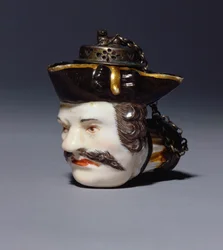 Meissener Porträtpfeifenkopf, modelliert als Kopf von Schmiedel, ca. 1750