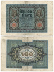 Eine Hundert-Mark-Banknote, 1920 (Vorder- und Rückseite)
