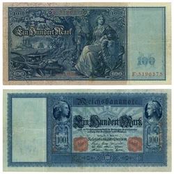 Eine Hundert-Mark-Banknote, 1910 (Vorder- und Rückseite)